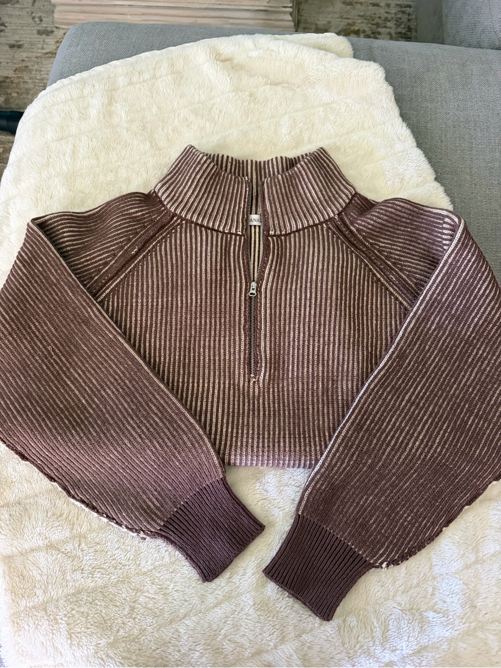 Zenana Outfitters Ribbed Cropped Half-Zip Turtleneck Sweater Brown